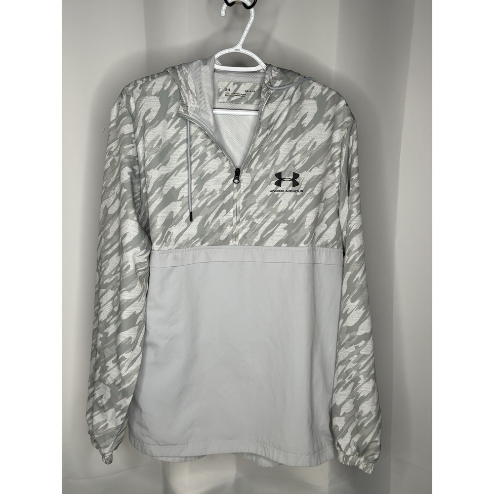 Under Armour Jacket Men's Large Quarter Zip Lightweight With Hood Half Gray Camo - Picture 2 of 10
